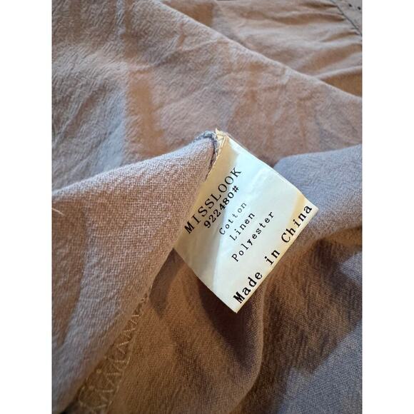 MissLook Gray / Blue Linen Blend Blouse Women's XL Eyelet Detail Ruffle Sleeves - Picture 8 of 11